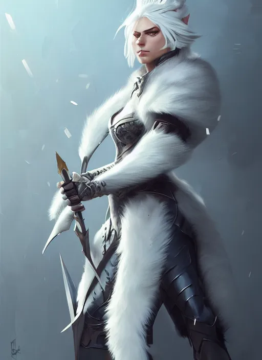 Image similar to fur - lined armor!!! beautiful and elegant white haired female!! gorgeous ayes!! character concept art, sharp focus, octane render! unreal engine 5! highly rendered!! trending on artstation!! detailed linework!! illustration by bussiere rutkowski andreas rocha