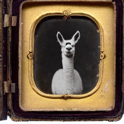 Prompt: a daguerreotype of a llama