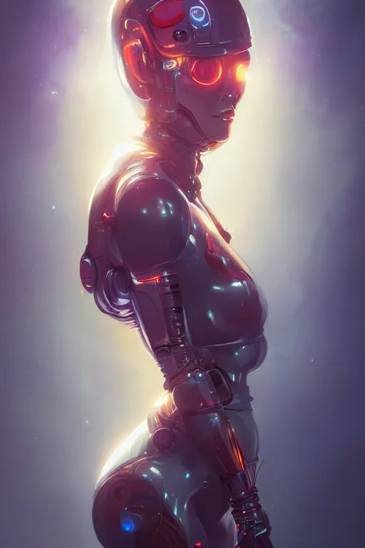 Image similar to portrait of a futuristic cosmonaut girl with biomechanical parts by Artgerm and Greg Rutkowski , néon light, digital painting, highly detailed, trending on artstation