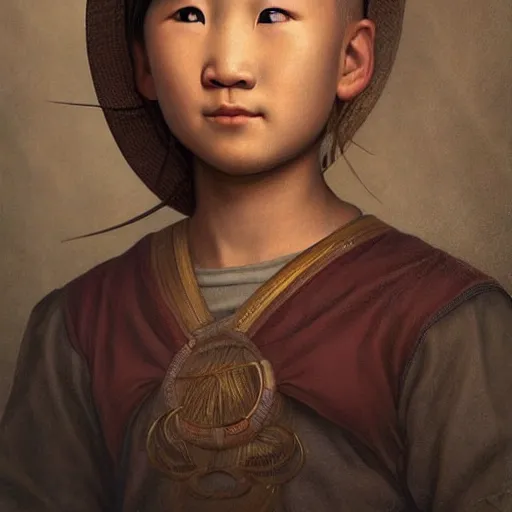 Image similar to a stunning portrait of yakut boy by Evelyn De Morgan and Ross Tran, rossdraws, fresco