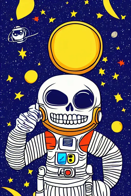 Image similar to A portrait of a skeleton as an astronaut on the moon, sticker, colorful, illustration, highly detailed, smooth and clean vector curves, no jagged lines, vector art, smooth