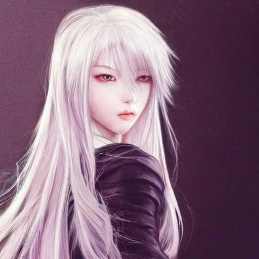 Prompt: a drawing of a woman looks like lalisa manoban with long white hair, a character portrait by yoshitaka amano, featured on pixiv, fantasy art, official art, androgynous, anime