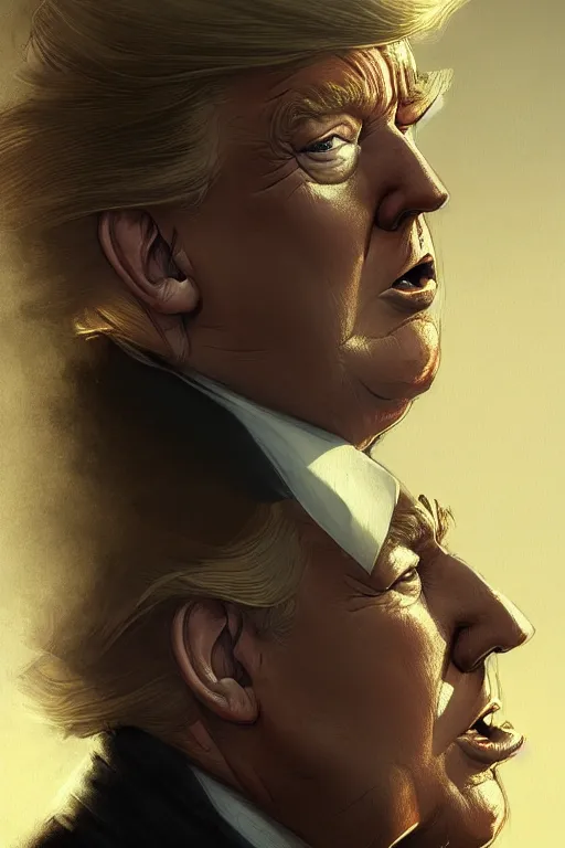 Image similar to Trump with light beard, curly hair, modern, hero, wearing a suit, highly detailed, digital painting, artstation, concept art, sharp focus, illustration, by greg rutkowski