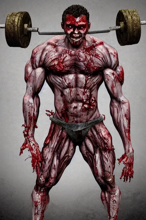 Image similar to muscular zombie, zombie bodybuilder, photorealistic, highly detailed,