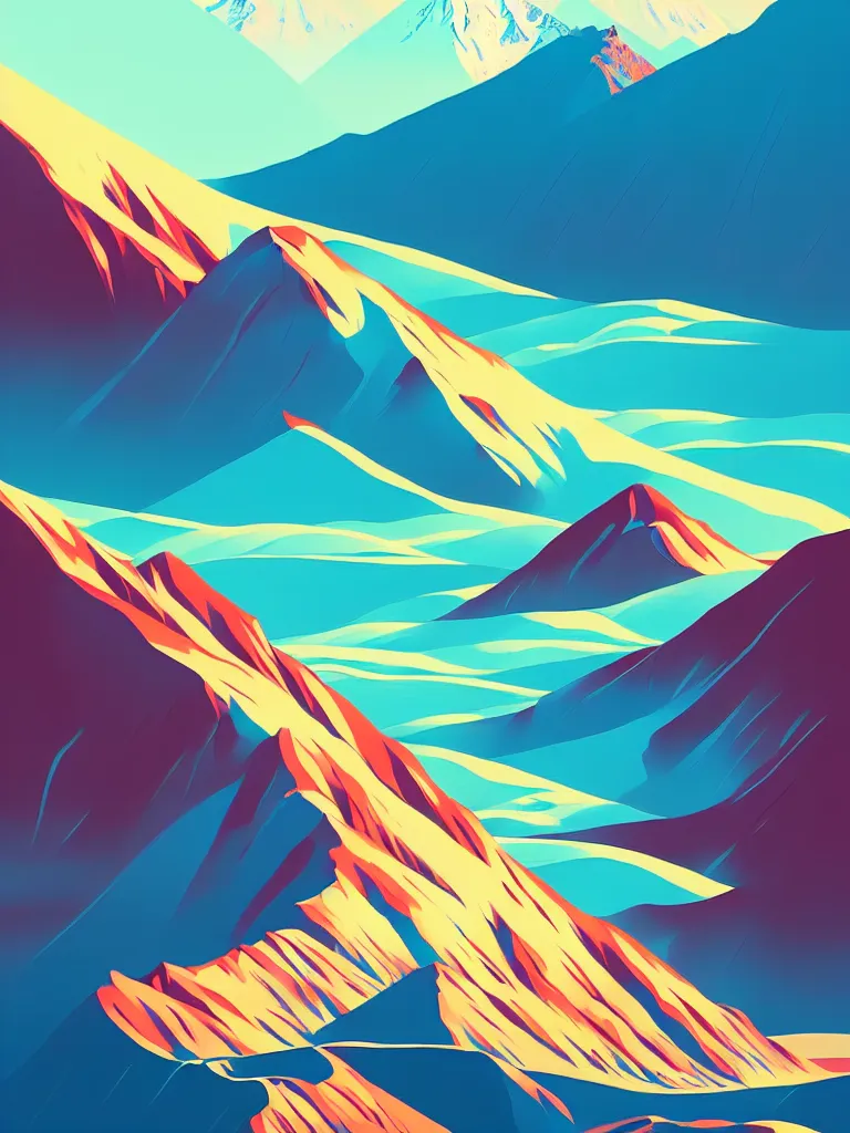 Image similar to a travel poster illustration depicting vinicunca mountain in peru, vintage style, white architecture, digital painting, vector art, trending on artstration, by anton fadeev, by alena aenami