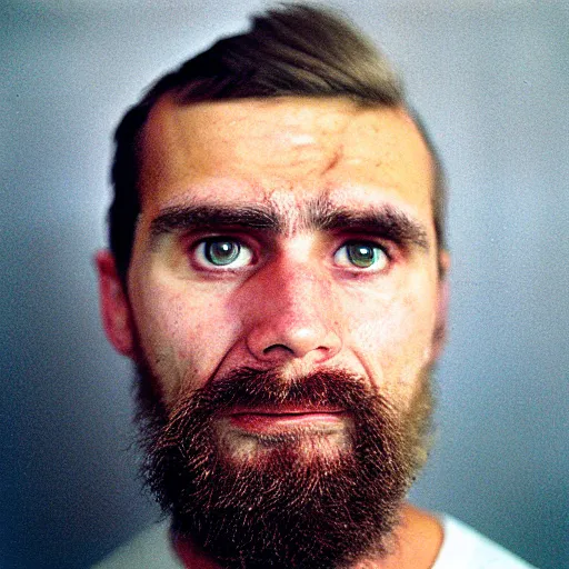 Image similar to a man with a look of extreme despair on his face, kodak portra