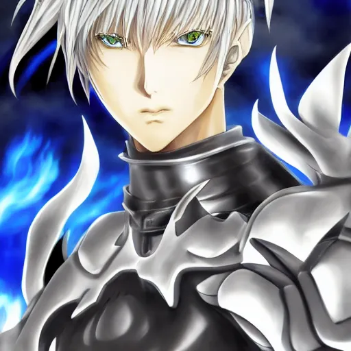 Image similar to portrait of the genos blue flame arms of devil king mode, anime fantasy illustration by tomoyuki yamasaki, kyoto studio, madhouse, ufotable, comixwave films, trending on artstation