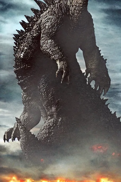 Image similar to Godzilla, kaiju, beast, crocodile, sharp teeth, scary look, angry