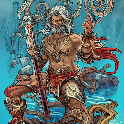 Image similar to poseidon, d & d style, trending on artstation, colorful, intricate,