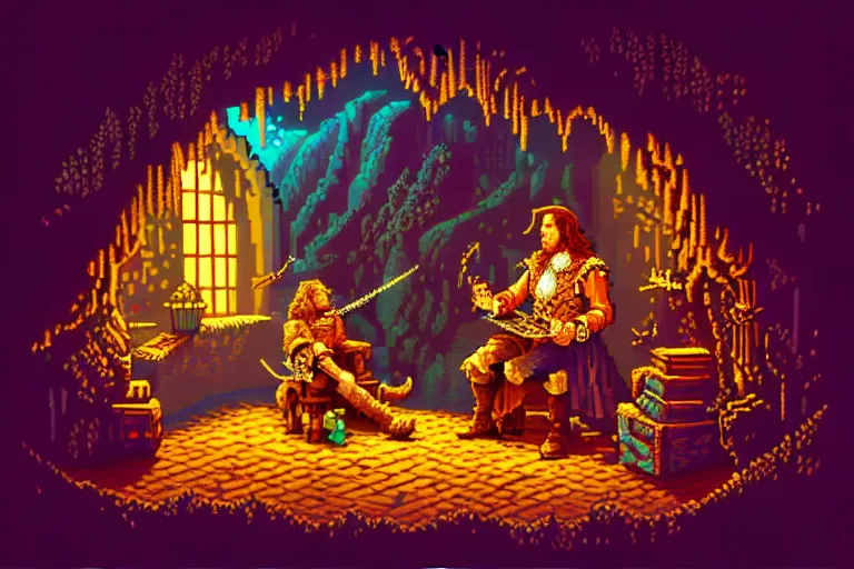 Image similar to the bard's tale, beautiful detailed pixelart by albertov, intricate details, beautiful, dithered gradients, volumetric lighting, cgsociety, artstation, smooth, sharp focus, 2 d illustration, amazing art by dan mumford