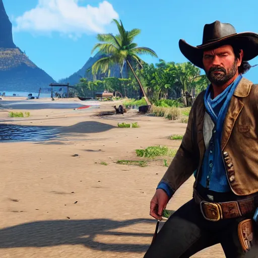 Image similar to Dutch van der Linde from Red Dead Redemption 2 in Tahiti