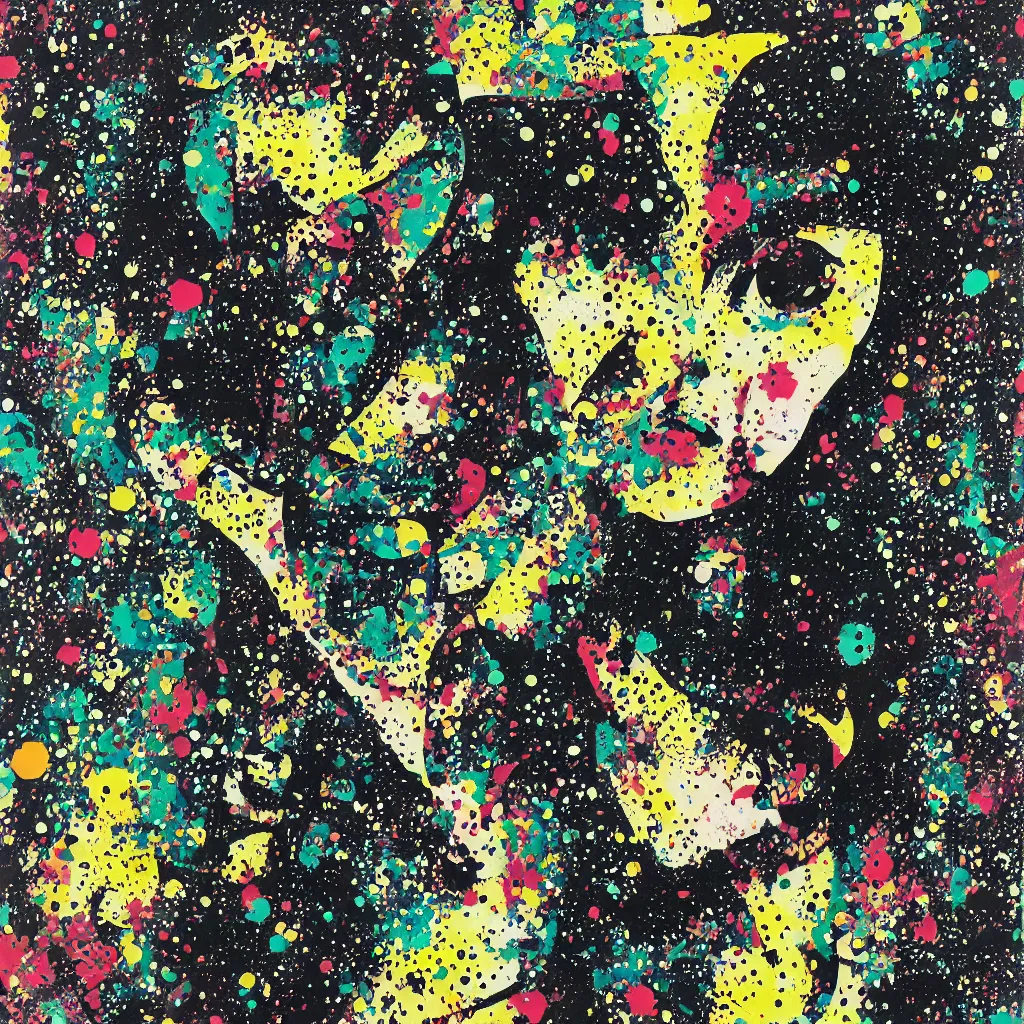 Image similar to girl figure, abstract, jet set radio artwork, ryuta ueda artwork, cryptic, varying dots, spots, asymmetry, stipple, lines, splotch, color tearing, pitch bending, stripes, dark, ominous, eerie, hearts, minimal, points, technical, old painting, natsumi mukai artwrok, folds