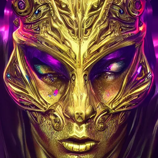 Image similar to Very very very very highly detailed epic photo of holographic face with demonic venetian mask, intricate, dystopian, sci-fi, extremely detailed, digital painting, artstation, concept art, smooth, sharp focus, illustration, intimidating lighting, incredible art by Artgerm and Vincent di Fate