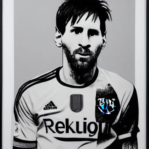 Image similar to a portrait of Lionel Messi, made by Andy Warhol, two tone, very high contrast, only black and white, simplistic, extremely high contrast, two tone, notan art, by Andy Warhol, minimalistic,