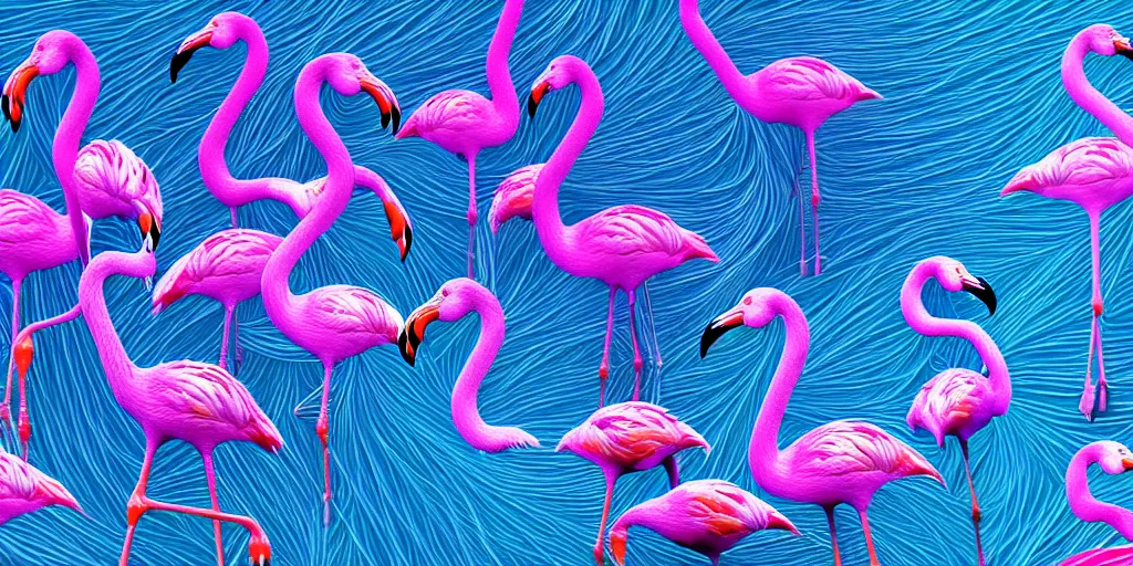 Prompt: highly detailed generative art, irregular fractal of flamingos, background of irregular warped polygons, 4 k hdr