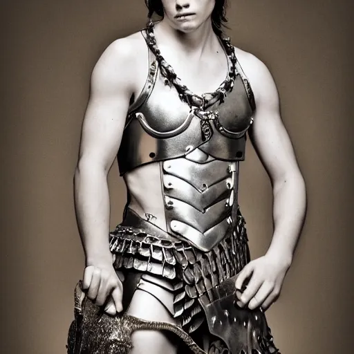 Image similar to a portrait of a beautiful young pagan male wearing an alexander mcqueen armor , photographed by andrew thomas huang, artistic