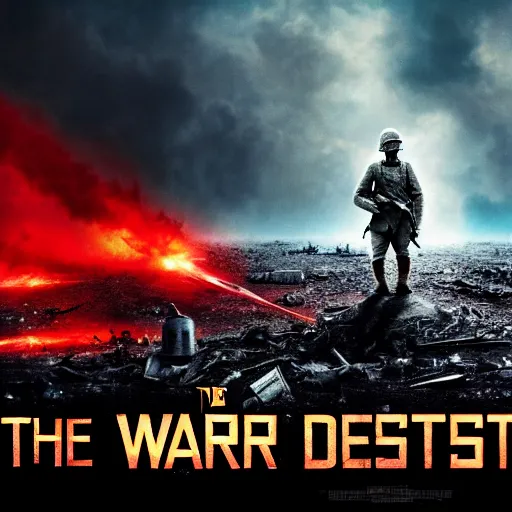 Prompt: the war destroyed the world, art for the film in color, art in 4 k