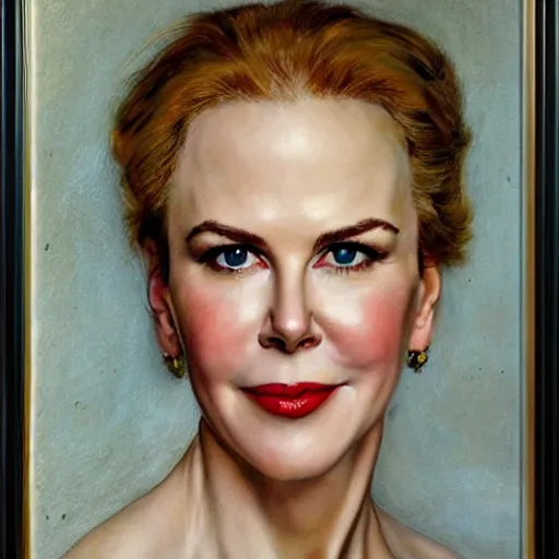 Image similar to portrait of nicole kidman, artist norman rockwell,