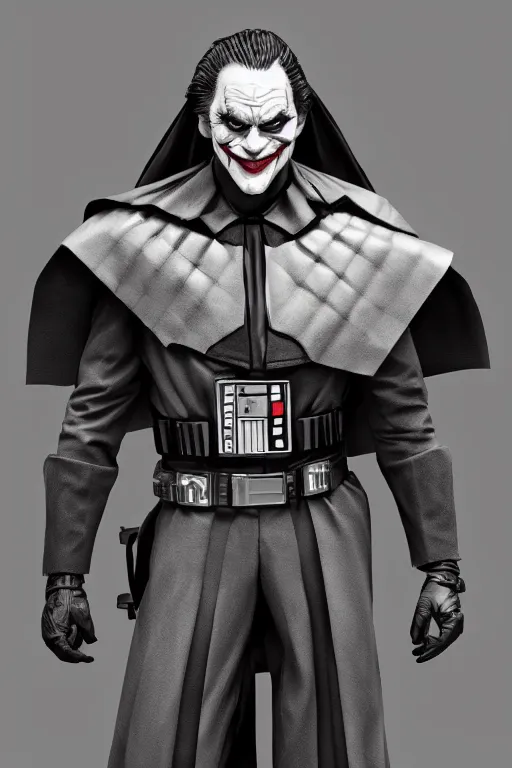 Prompt: Joker wearing vader's armor, cosplay, full character, artstation, highly detailed, highly realistic