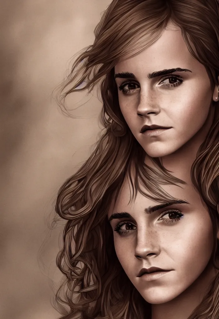 Prompt: highly detailed illustration, character portrait of Emma Watson, digital art by Martin Grip and Moebius 4k, 8k, HD