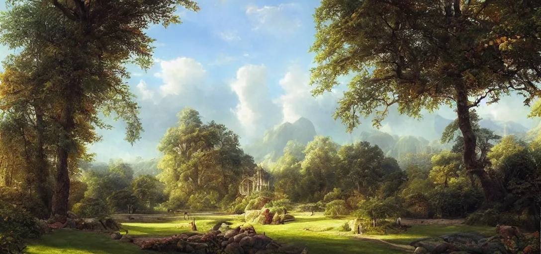 Image similar to beautiful Arcadia, sunny, photorealistic, masterpiece, award winning landscape photo, hyperdetailed