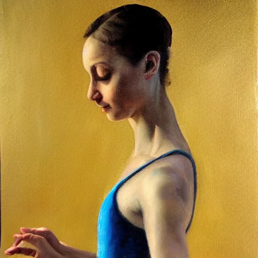 Prompt: portrait of a ballerina, very thick and wet oil paint, 8 k, cinematic light, shadows, reflection highlights in the paint, in the style of joseph lee,