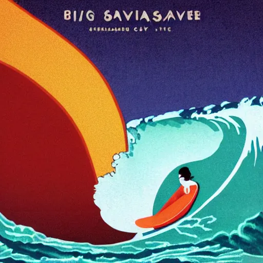 Prompt: Cover of Tatsuro Yamashita's album <Big wave>, digital art.