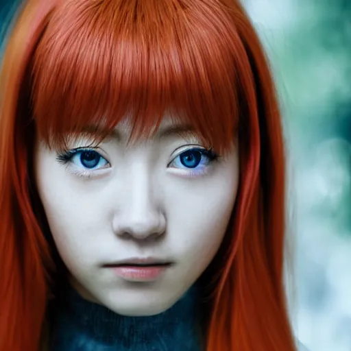Image similar to Asuka Langley from Neon Genesis Evangelion, live action, portrait shot,
