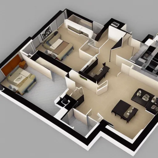 Prompt: house floor plan 2. 5 d, 4 k, detailed
