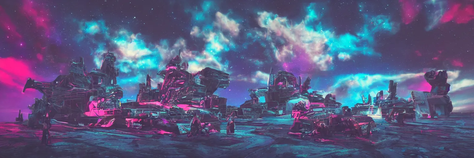 Image similar to space dogs with neon mohawks, dogs, doberman, space, dark, stars, pink, oil painting, pirate neon ship with punks on board, neon, rich deep colors masterpiece, ultra detailed, contrast, lots of roman arches, clouds, sky, volumetric light, atmospheric lighting, dramatic, cinematic, moody, octane render 4 k, 8 k