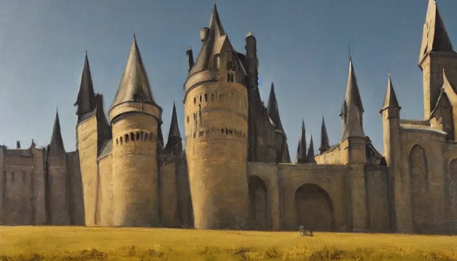 Image similar to painting by borremans, hogwarts castle, detailed, stunning