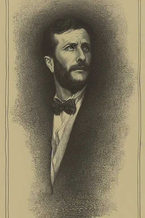 Image similar to portrait of Blake Carrington, Gustave Dore lithography