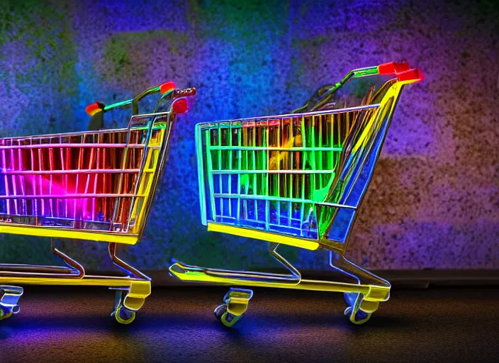 Image similar to gamer shopping cart, rgb neon lights, high resolution, high detail, 8 k