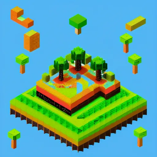 Image similar to isometric pixel voxel art fairy forest surrounded by ocean beautiful aesthetic