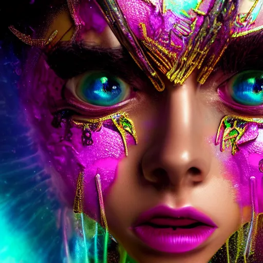 Image similar to Ethereal, mysterious stunning maximalist mesmerizing cyberpunk Dora The Explorer from the rainbow sky paradise, high-tech, professional high fashion model photo shoot, hyperdetailed by Mark Ryden and artgerm and Hiroyuki-Mitsume Takahashi, close-up 35mm macro shot, hyperrealism, 8k resolution 3D, cinematic, dynamic lighting, octane render, unreal engine 5