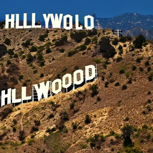 Prompt: the word hello on a grassy mountain like the hollywood sign