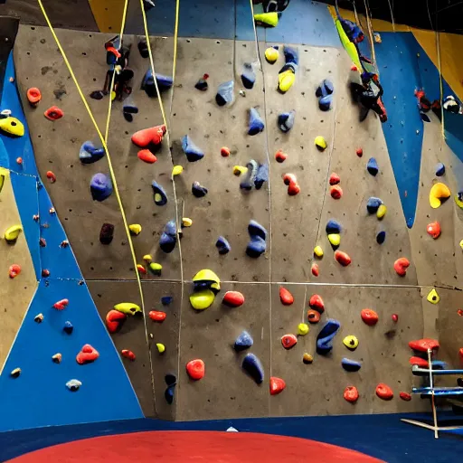 Prompt: photo of bears in a climbing gym