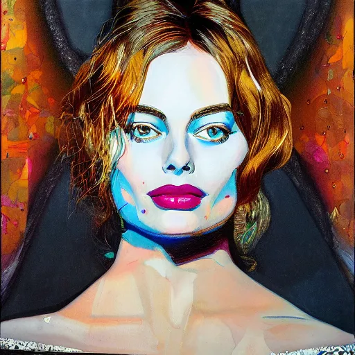 Image similar to oil painting of margot robbie by james jean, by harry clarke