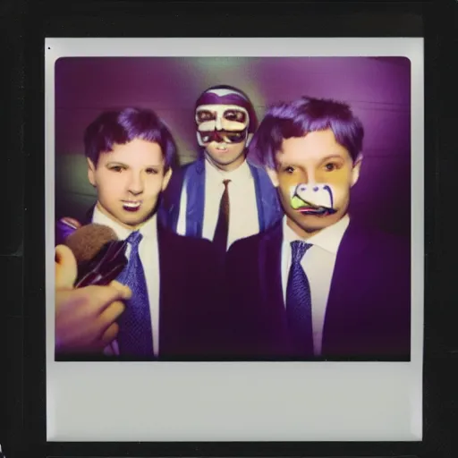 Prompt: polaroid photo of jehovah's witnesses cosplaying sonic characters with makeup, color photo, award winning