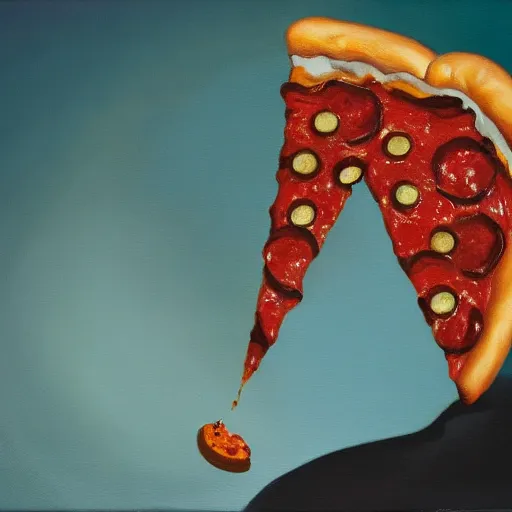 Prompt: oil painting of a fat slob eating a pepperoni pizza, dramatic lighting, dramatic lighting, beautiful, epic, glorious, extreme detail, 4k