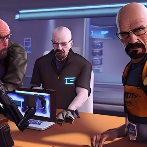 Prompt: walter white with the overwatch team