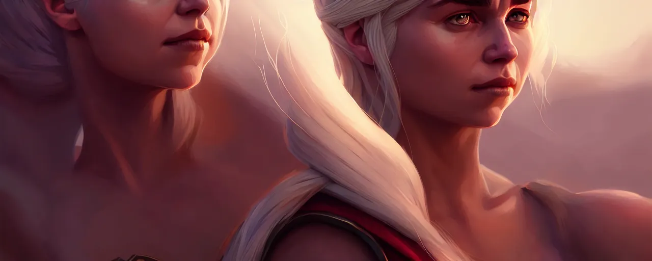 Image similar to portrait of Daenerys Targaryen, mattepainting concept Blizzard pixar maya engine on stylized background splash comics global illumination lighting artstation lois van baarle, ilya kuvshinov, rossdraws