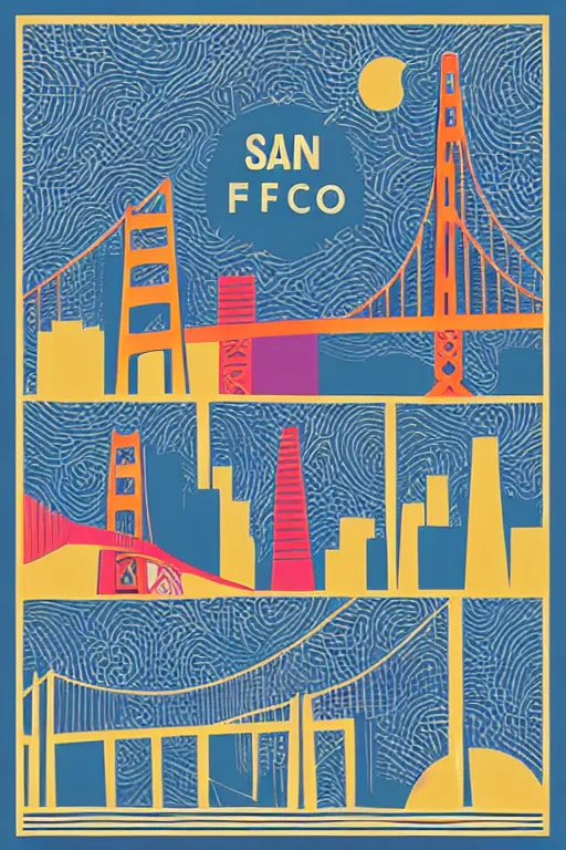 Image similar to minimalist boho style art of colorful san francisco, illustration, vector art