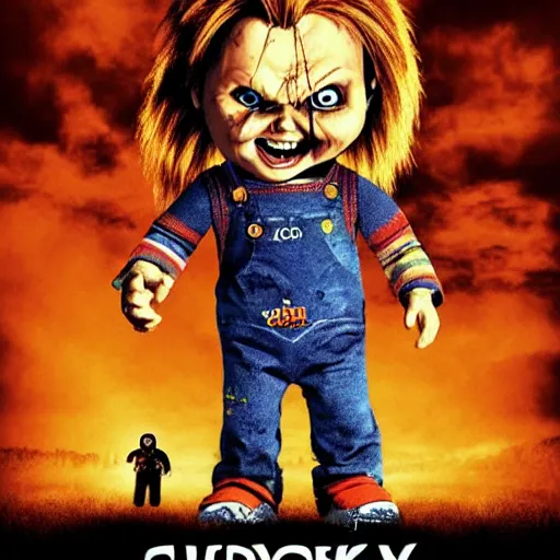 Prompt: Chucky versus the living dead movie poster