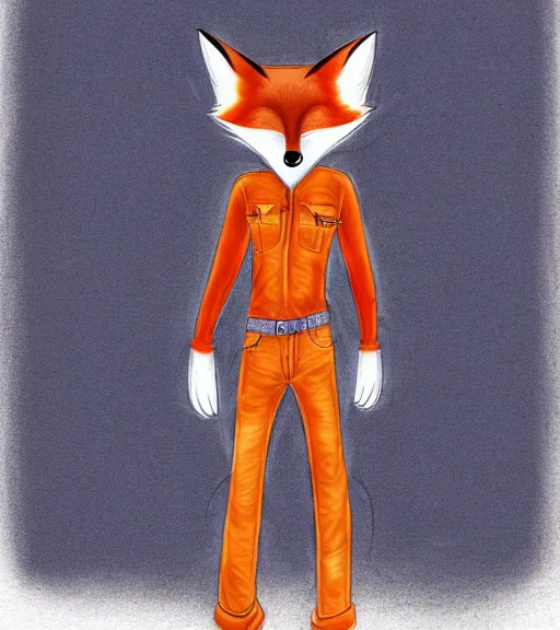 Image similar to expressive stylized master furry artist digital colored pencil painting full body portrait character study of the fox fursona animal person wearing clothes jacket and jeans by master furry artist blotch