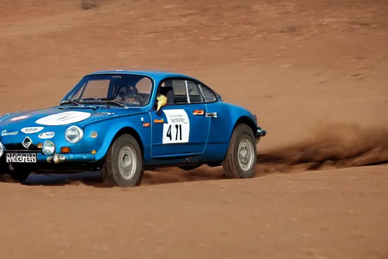 Image similar to 1 9 6 9 alpine a 1 1 0, dakar rally footage, speed, the thing