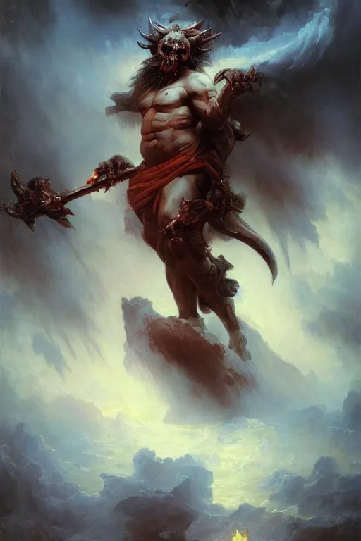 Prompt: oil painting of a pit lord demon, in style of ivan aivazovsky, expressive face, detailed face, detailed eyes, full body, feminine face, tracer overwatch,