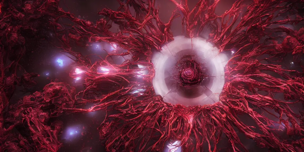 Prompt: A dark red neurological network spanning across the galaxy, blood, realistic heart in the centre, realistic 4k octane beautifully detailed render, 4k post-processing, highly detailed, intricate complexity, epic composition, magical atmosphere, cinematic lighting, masterpiece, ultra hd