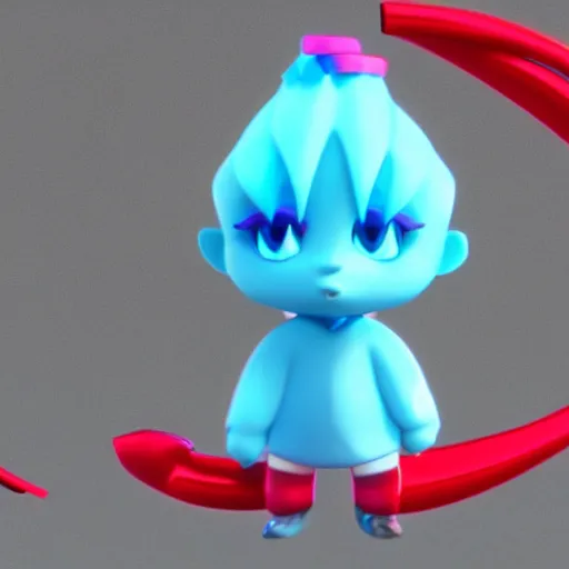 Image similar to a cute cyan character design of a crystal wearing a red headband on top, 4K HD, 3D render