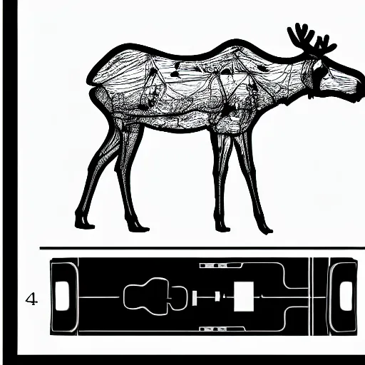 Image similar to radiograph moose centipede 4k 8k , neon Ink drawing blueprint